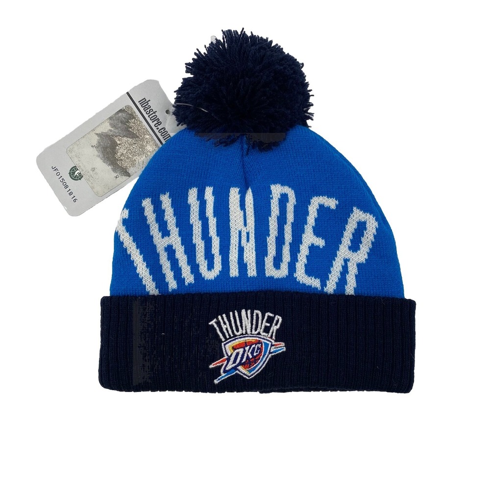Oklahoma City Thunder OKC adidas Cuffed NBA Basketball Knit Hat Pom Pom OSFA